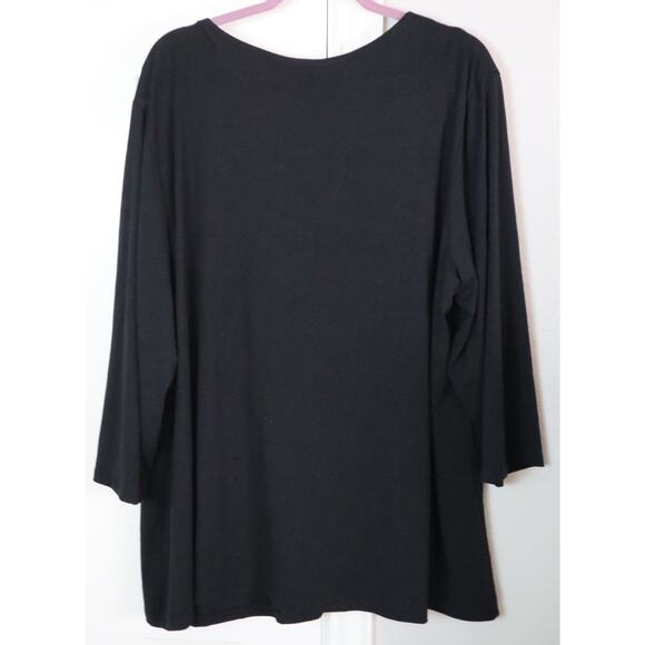 Cato Black Blouse Beaded Embellished VNeck 3/4 Sleeve Party Evening Plus 26W/28W - Picture 6 of 8